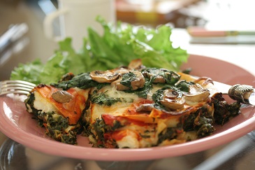 Spinach mushroom lasagna with wheat germ recipe.